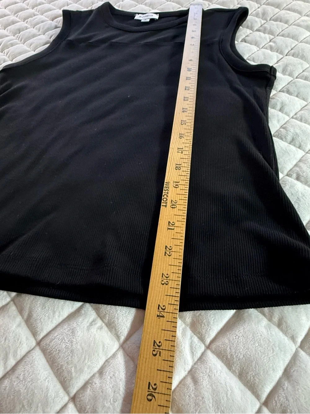 Evereve Mixed Media Ribbed Knit Tank Top Black Size M Satin Yoke Sleeveless